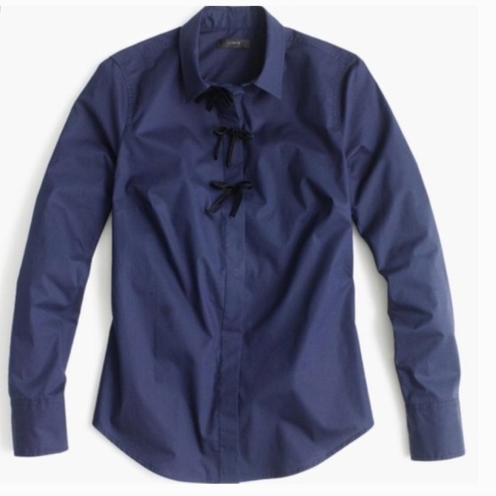 NWT J. Crew "perfect Shirt" Navy with black velvet bows tall 14 T14